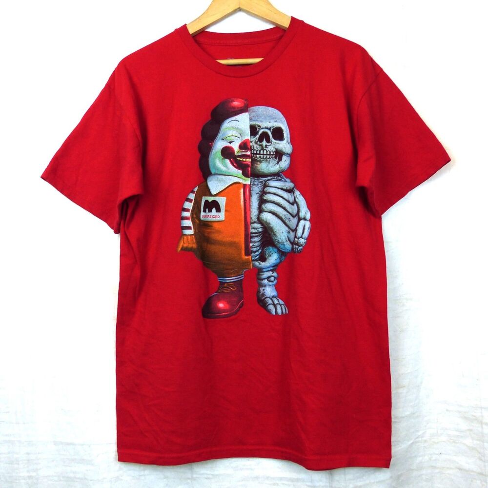 Ron English Popaganda Supersized Clown Skeleton T-Shirt Mens L Red Graphic Dark